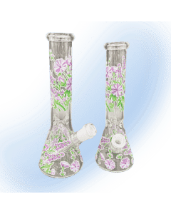 Purple Flowers Glass Beaker Bong | 10 Inch