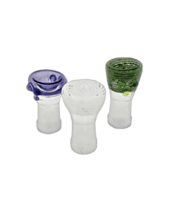 14mm f flower slide for cannabis flower sits on 14mm male water pipe