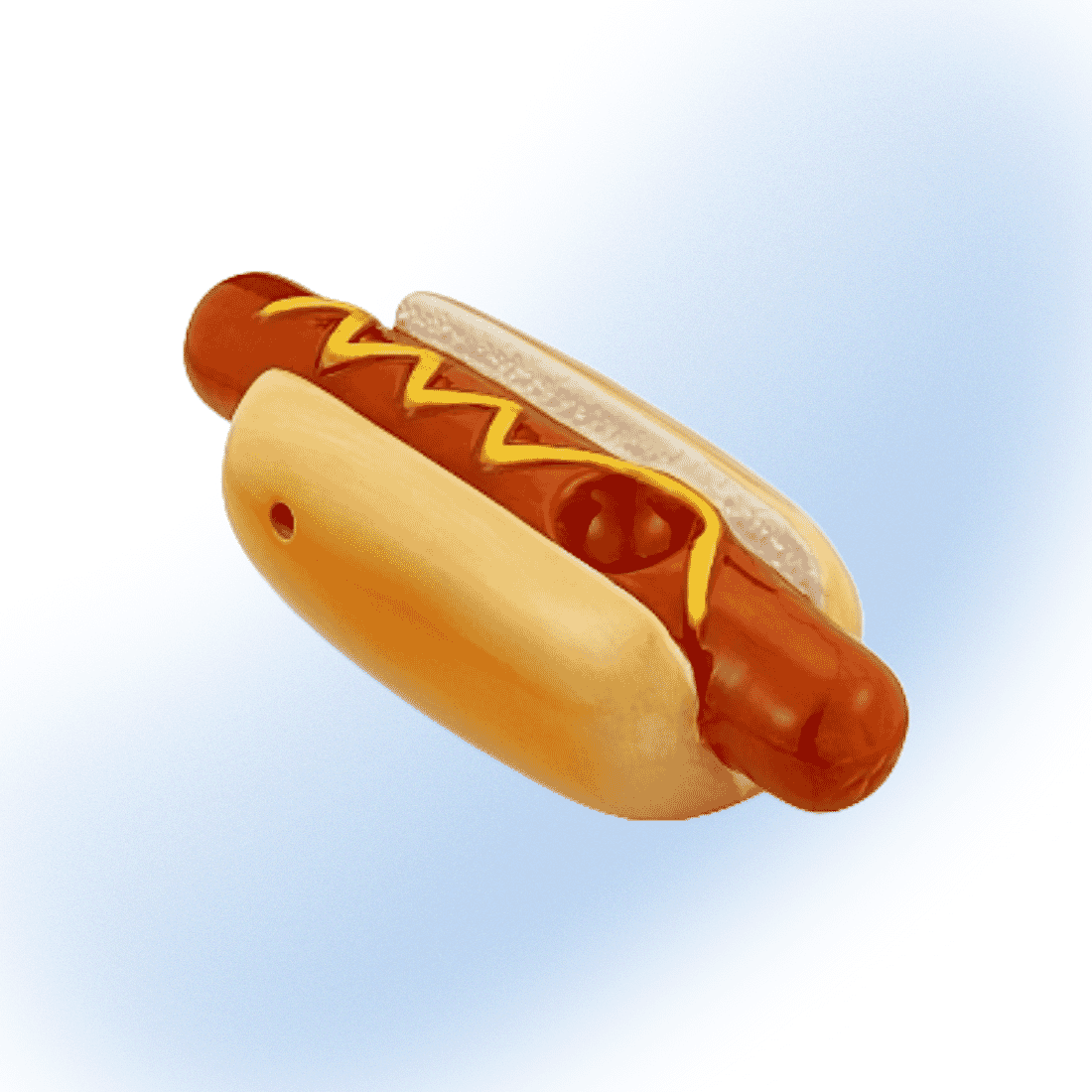 Ceramic pipe designed to look like a hotdog with mustard, by Fashioncraft.