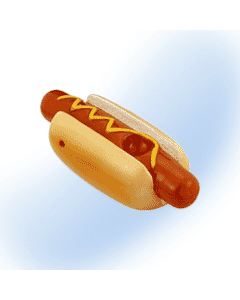 Ceramic pipe designed to look like a hotdog with mustard, by Fashioncraft.