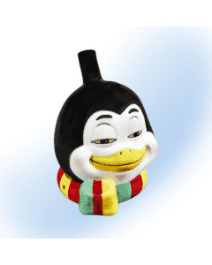 Cartoon-style ceramic penguin head smoking pipe with a scarf, from Fashioncraft.