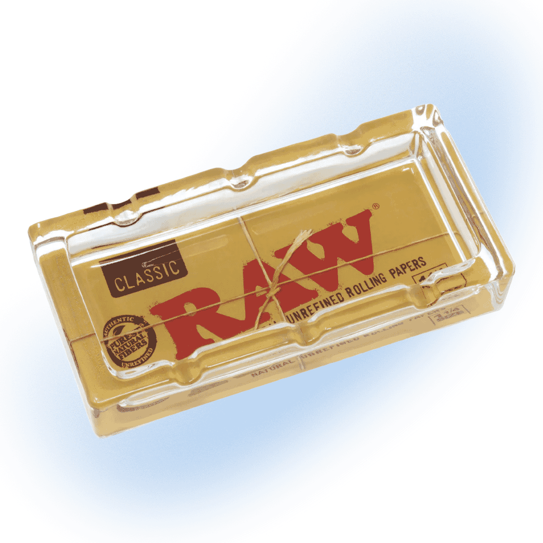 RAW Classic Logo Glass Ashtray with clear, durable design and iconic branding.