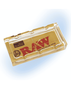 RAW Classic Logo Glass Ashtray with clear, durable design and iconic branding.