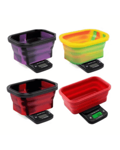 MINI CRIMSON digital mini scale with expandable silicone bowl and LCD screen, included batteries