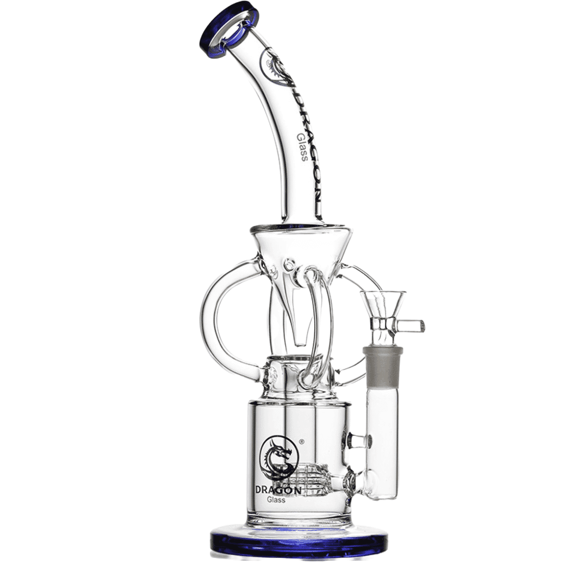 Dragon Glass Water Pipe with Thick Base and Matrix Perc, Hand Grip, Bent Neck Design