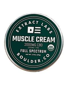 Extract Labs CBD Infused Muscle Cream tin containing 2000 mg of CBD with menthol and arnica for muscle relief.