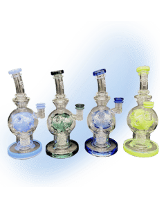 8-inch color trim Fab Egg glass bong with Seed of Life percolator by CHV Glass