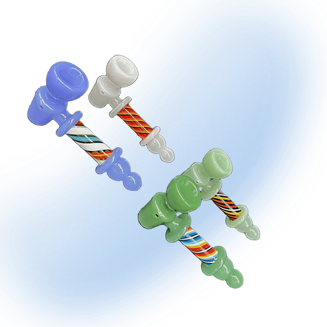 4.75-inch Striped Glass Handpipe with multi-colored design and carb hole