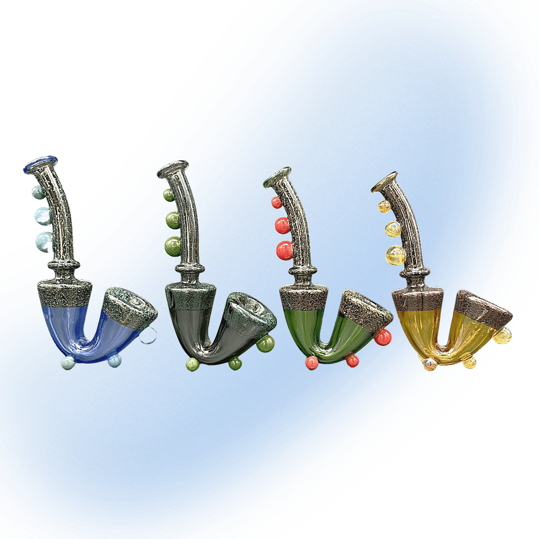 5-inch Color Dot Stand Up Glitter Glass Sherlock pipe by CHV with vibrant colors and dichroic glass