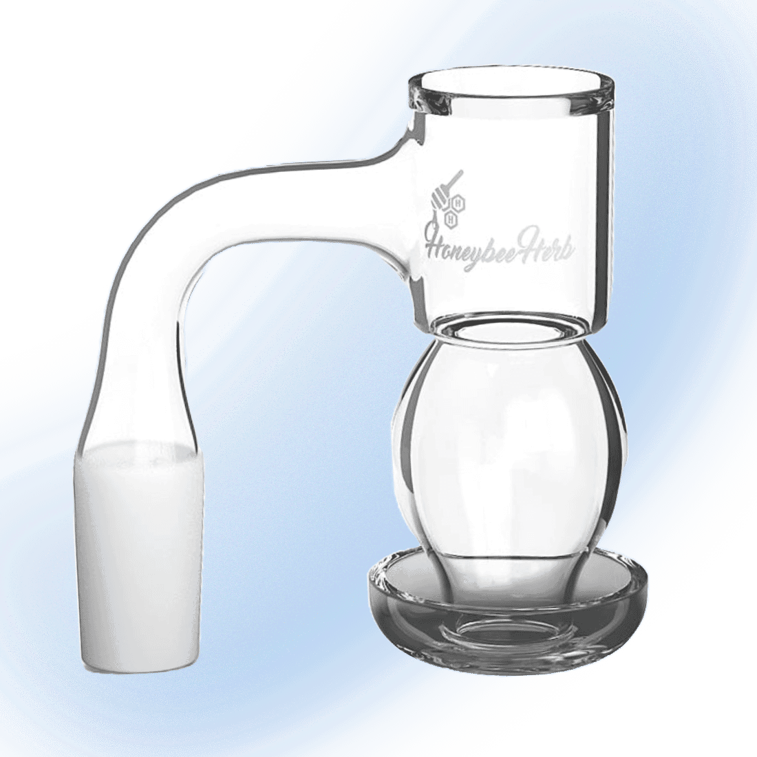 Honeysuckle Bubble Quartz Banger with frosted joint and bubble middle on a neutral background