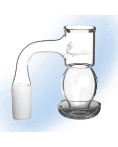 Honeysuckle Bubble Quartz Banger with frosted joint and bubble middle on a neutral background