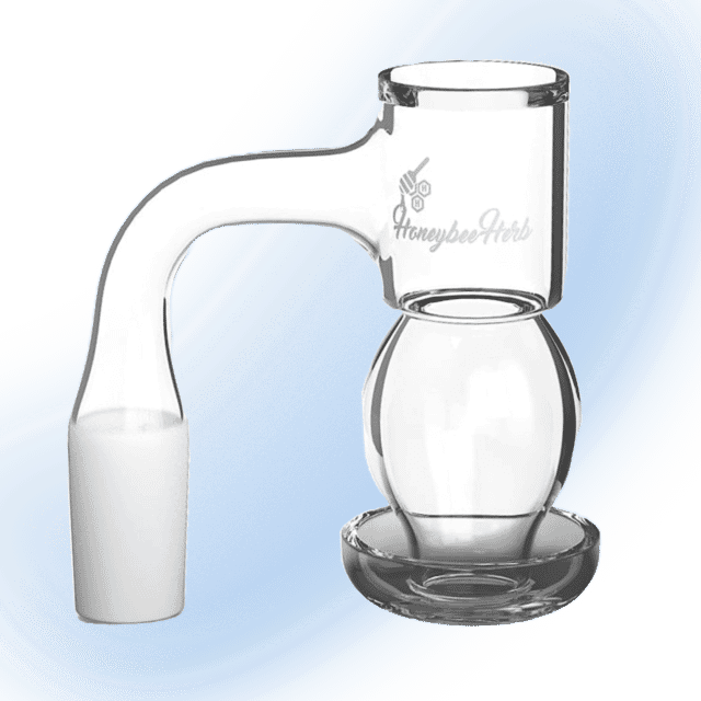 Honeysuckle Bubble Quartz Banger with frosted joint and bubble middle on a neutral background