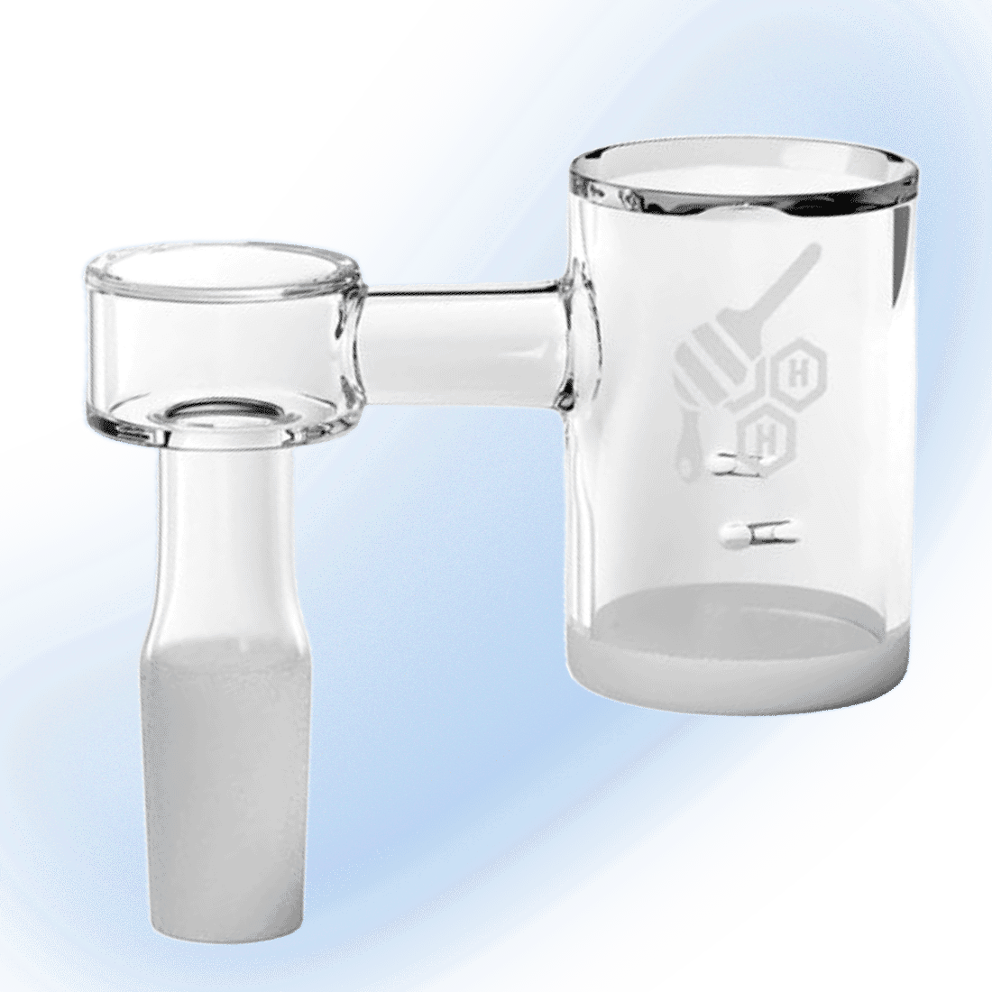 Honey And Milk Whirlwind Sidecar Banger with opaque bottom and whirlwind holes on a white background