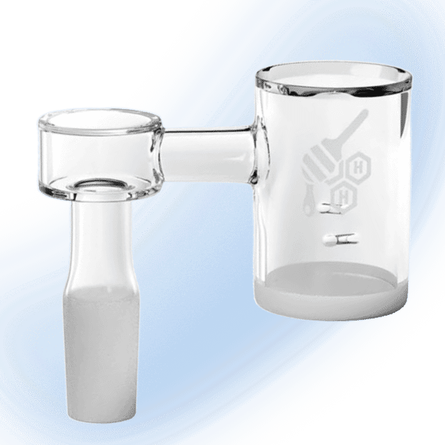 Honey And Milk Whirlwind Sidecar Banger with opaque bottom and whirlwind holes on a white background