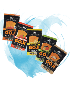 King Palm Goji Wraps pack featuring organic goji berry blunt wraps with Model X filter tips in assorted natural flavors