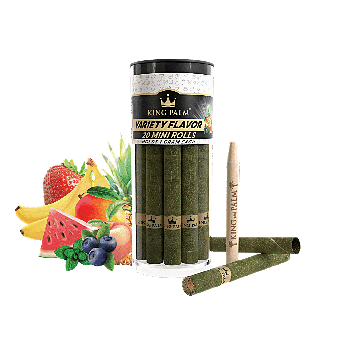King Palm 20 Mini Pre-Rolled Cones Variety Pack with flavored filter tips packaging.