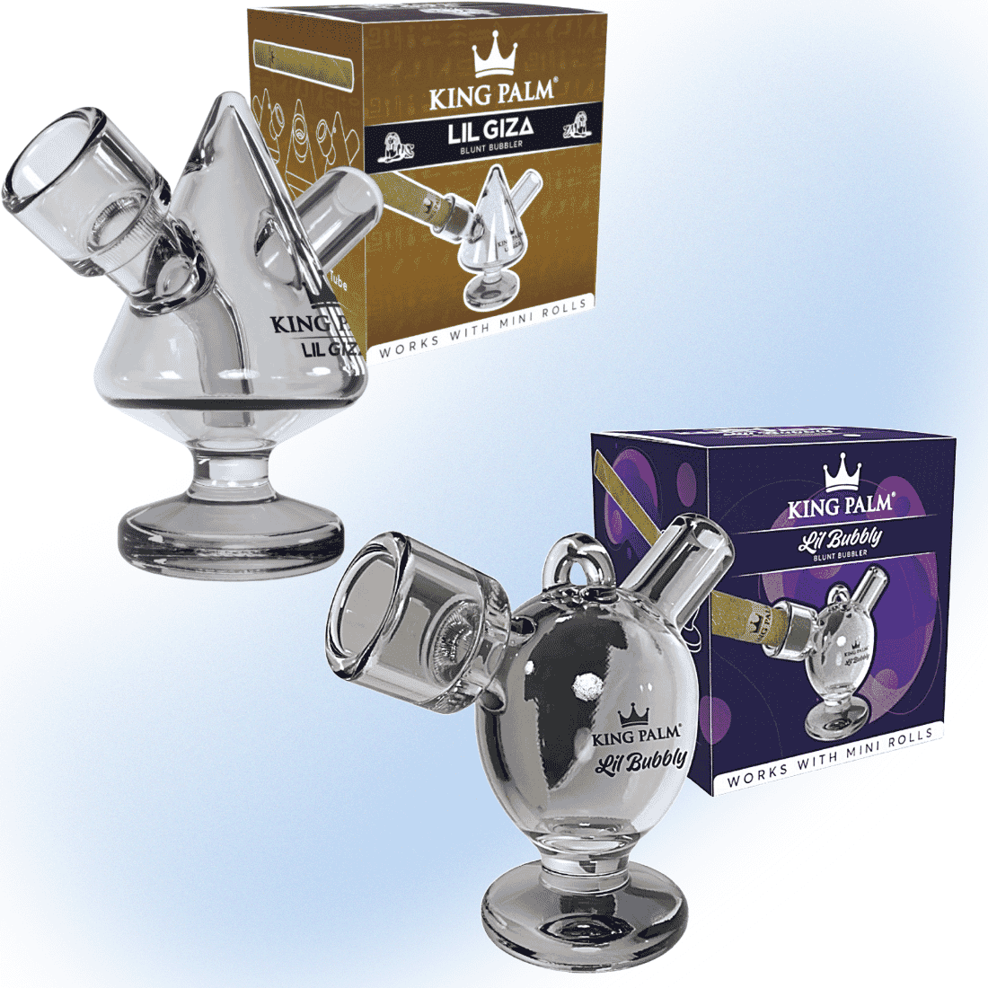 King Palm Lil Blunt Bubbler Glass, available in Lil Bubbly and Lil Giza models, designed for mini rolls.