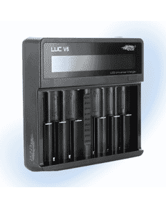 Efest LUC V6 6 Bay smart battery charger with LCD screen and durable construction.