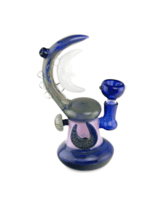 Artistic 7-inch Crescent Moon Rig with moon details and a mix of pink, blue, and green colors