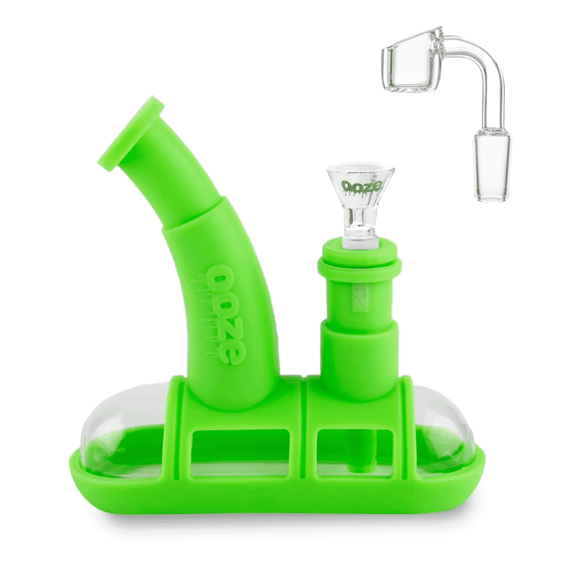 Steamboat Silicone Rig showcasing its flower bowl and quartz banger attachments.