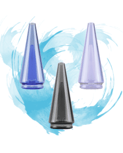 Puffco Peak Pro Colored Glass attachment in royal blue, ultra violet, and shadow black with borosilicate design for water filtration