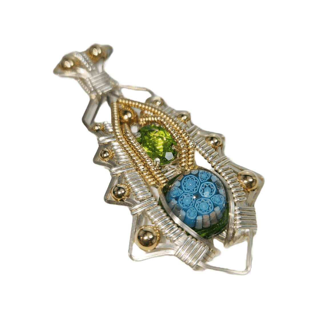 Future Glass Wire Wrap Gem Necklace Pendant by J Burruss