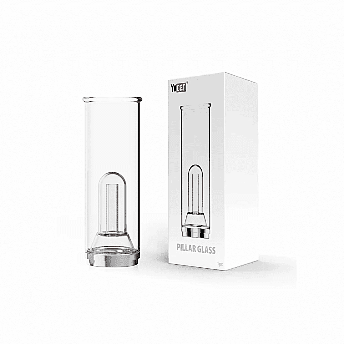 Yocan Pillar Smart E-Rig Replacement Glass on display.