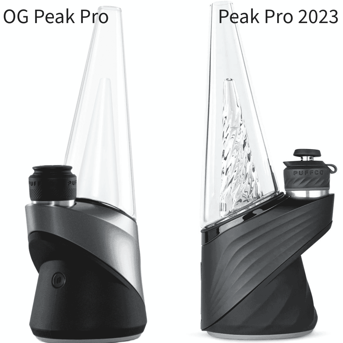 puffco peak pro original edition on left and puffco peak pro 2023 edition on right