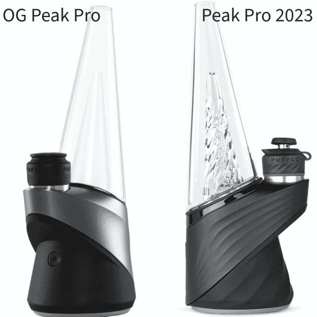 puffco peak pro original edition on left and puffco peak pro 2023 edition on right