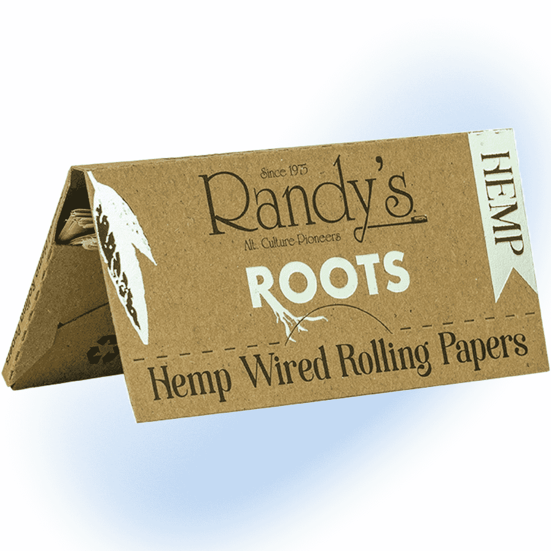 Pack of Randy's Roots hemp wired rolling papers, eco-friendly and natural, with visible wire for easy handling