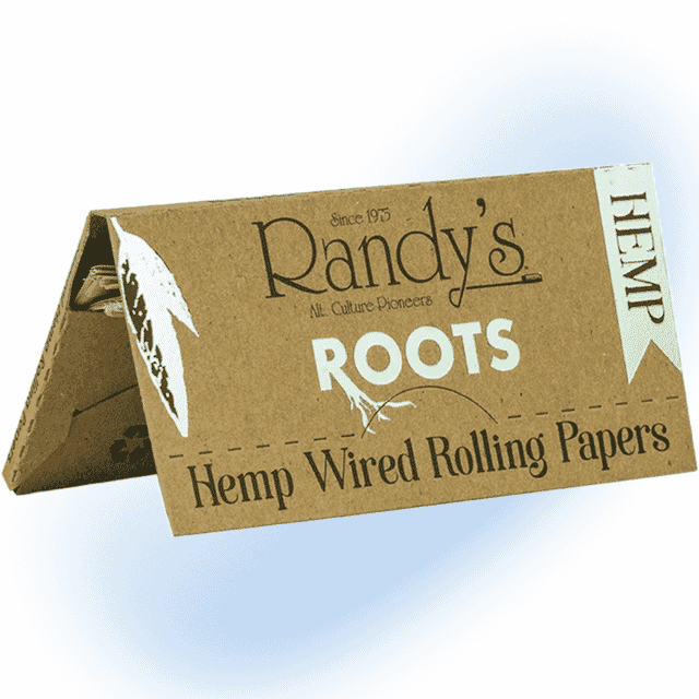 Pack of Randy's Roots hemp wired rolling papers, eco-friendly and natural, with visible wire for easy handling