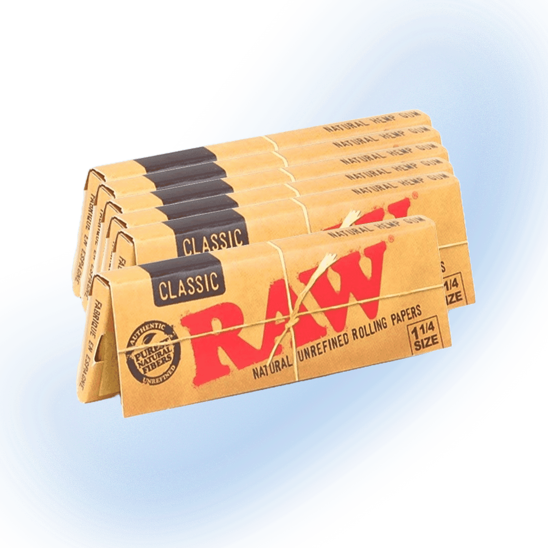 Close-up of RAW 1 1/4 Natural Rolling Papers 50-Pack showing the natural color and texture.