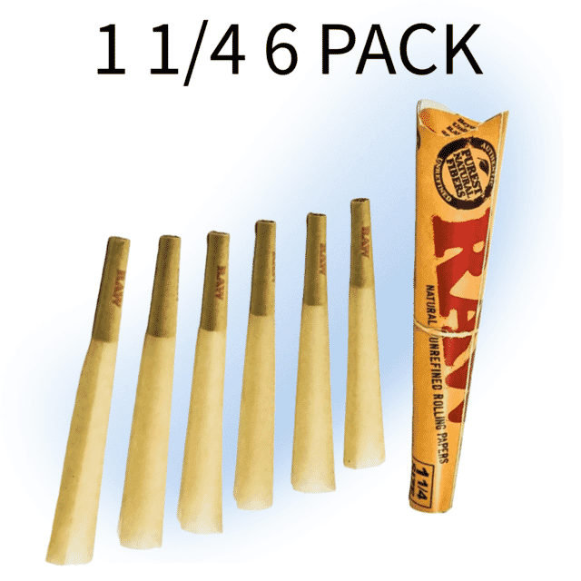 RAW Classic 1¼ natural hemp pre-rolled cones in packaging