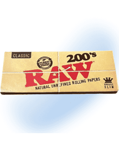 Package of RAW Classic Rolling Papers 200s King Size Slim with RSV Scoop Card.
