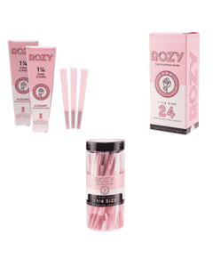 Rozy pink pre-rolled smoking cone with eco-friendly materials and breast cancer support.