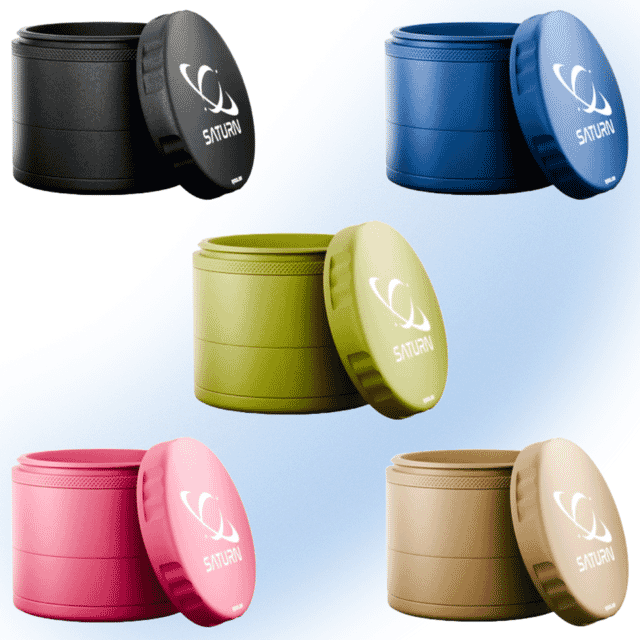 SATURN 5 Piece High-Grade Aluminum Herb Grinder, 63mm size with ergonomic design.