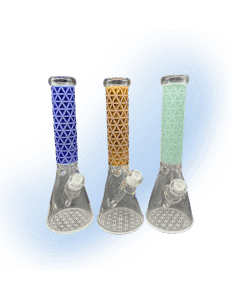 Sandblasted Geometric Color Glass Beaker Bong
