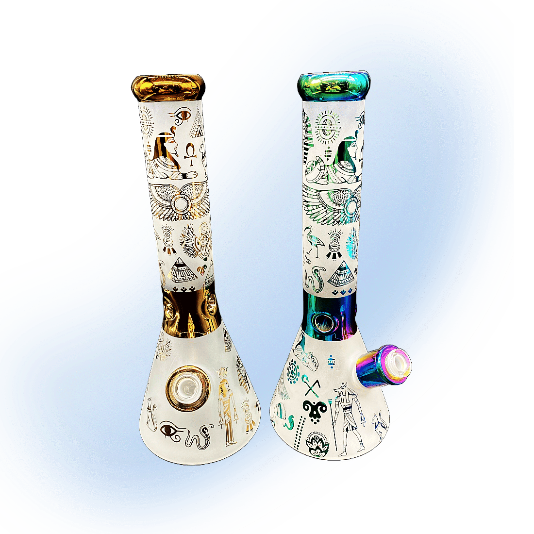 Sandblasted Glass Metallic Beaker Bong | Egyptian Design 