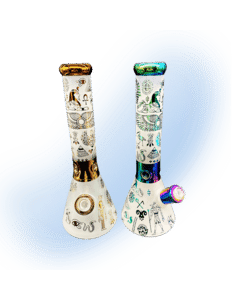 Sandblasted Glass Metallic Beaker Bong | Egyptian Design