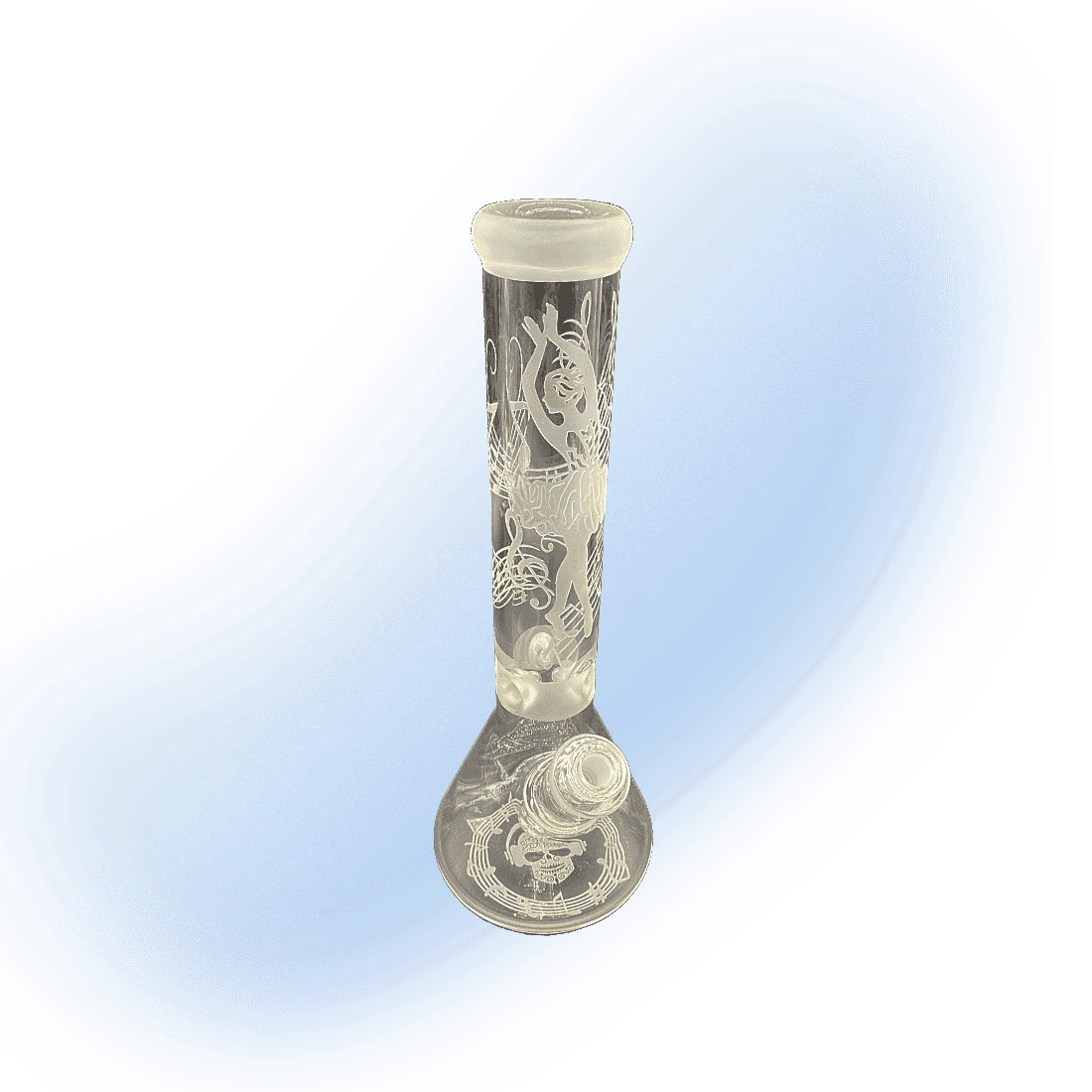 Sandblasted Music Themed Glass Beaker Bong