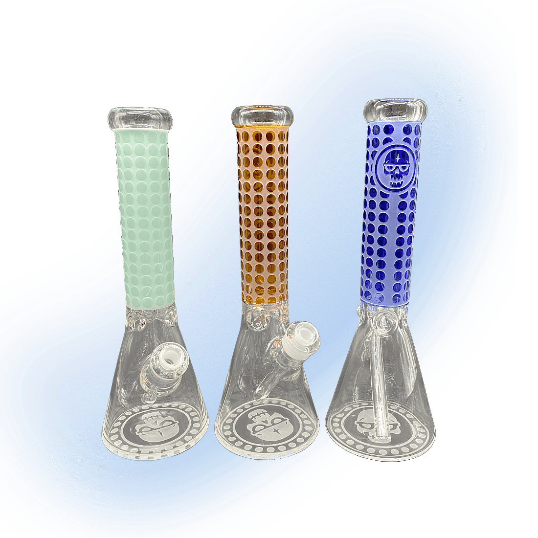 Sandblasted Skull Colored Glass Beaker Bong