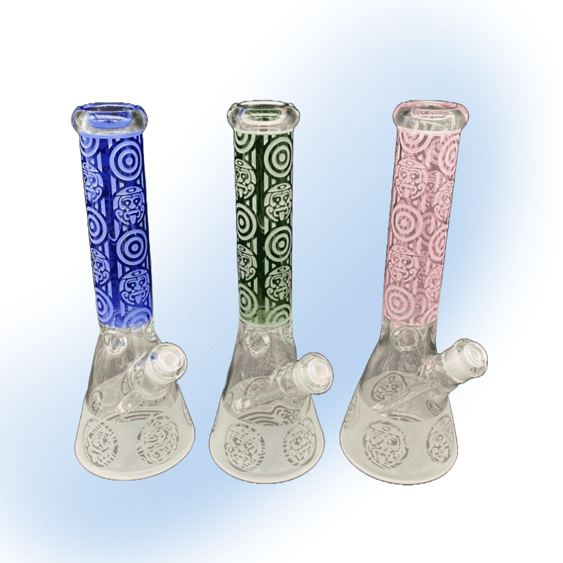 Sand Blasted Aztec Etched Color Beaker Bong