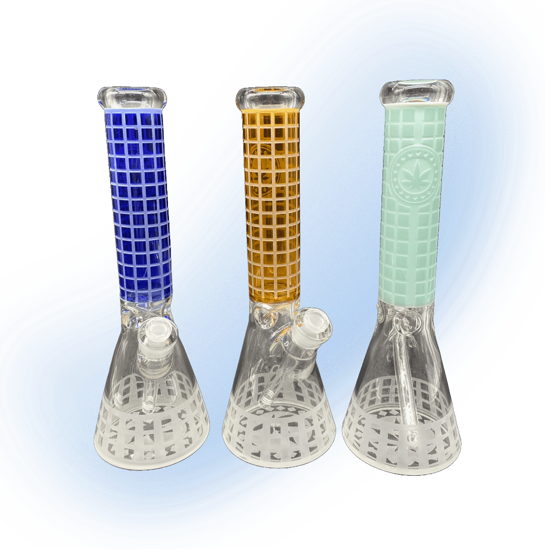 SandBlasted Canna Leaf Glass Beaker Bong