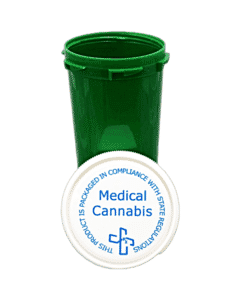 green medicine bottle style stash container with child proof lid