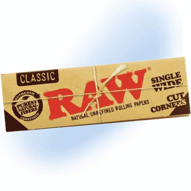Pack of RAW Brand Single Wide Papers with Cut Corners, designed for easy and natural rolling