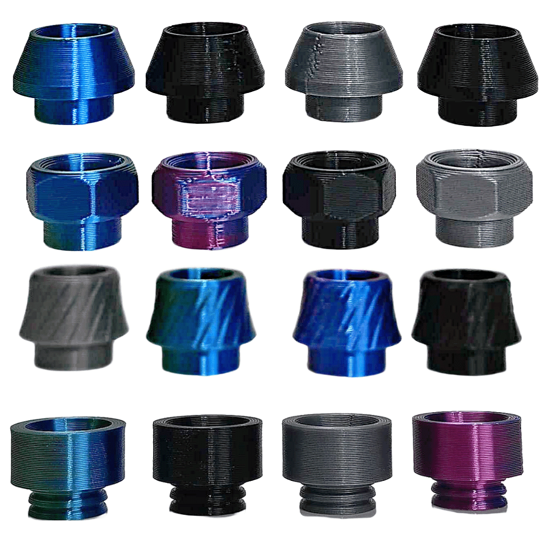 Rockwell Exchange 3D Printed Drip Tips, designed for 810 size vapes, showcasing unique patterns and affordable style.