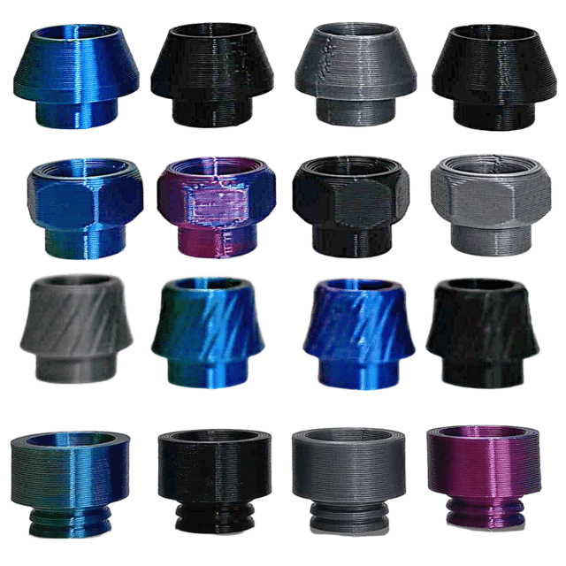 Rockwell Exchange 3D Printed Drip Tips, designed for 810 size vapes, showcasing unique patterns and affordable style.