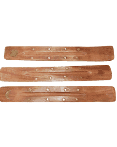 Handcrafted Wooden Incense Burner with Celestial Design - Moon, Sun, Star