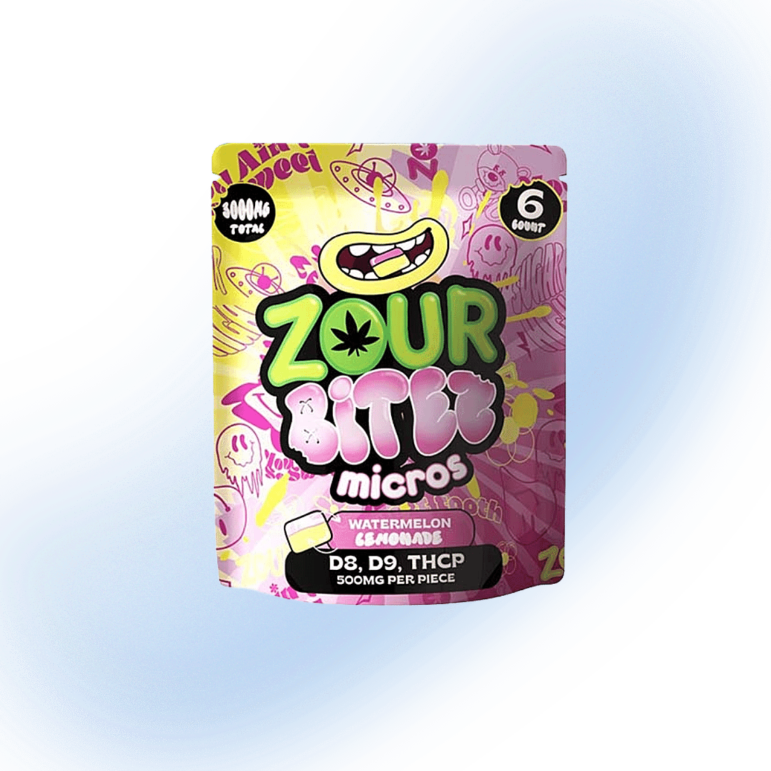 Zour Stash Bitez Micros D8 + D9 + THCP 3000mg Gummies - 6 Pack