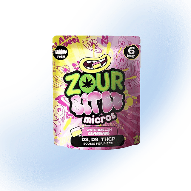 Zour Stash Bitez Micros D8 + D9 + THCP 3000mg Gummies - 6 Pack